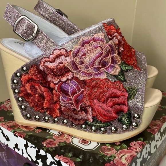 Jeffrey Campbell Shoes - Jeffrey Campbell Cadbury Glitter Red Floral Sandal